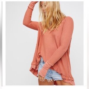 Free People We The Free Laguna Waffle Knit Thermal Drippy Soft Oversized Tee S